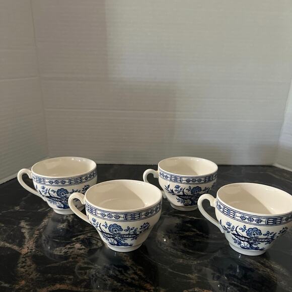 ➜ Set of 4 Vintage Cobalt Blue & White Danube Tea Cup Mug England (2C-168) - Picture 1 of 11